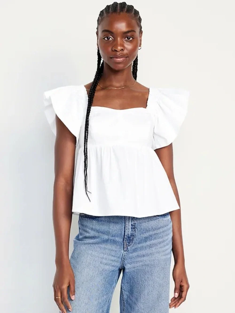Old Navy White Square-Neck Puff Sleeve Peplum Top